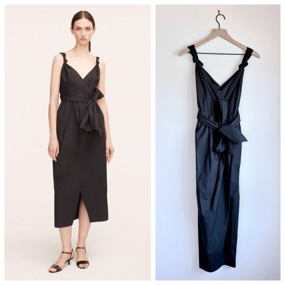 NWT Rebecca Taylor Poplin Whisper Rose Midi Wrap Dress Black Size 0 READ Flaw